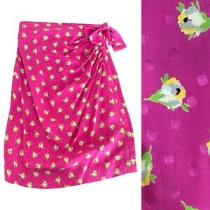 Emanuel Ungaro Vtg 80s Faux Wrap Skirt 6 Pink Floral Ruched Altered Runs Small